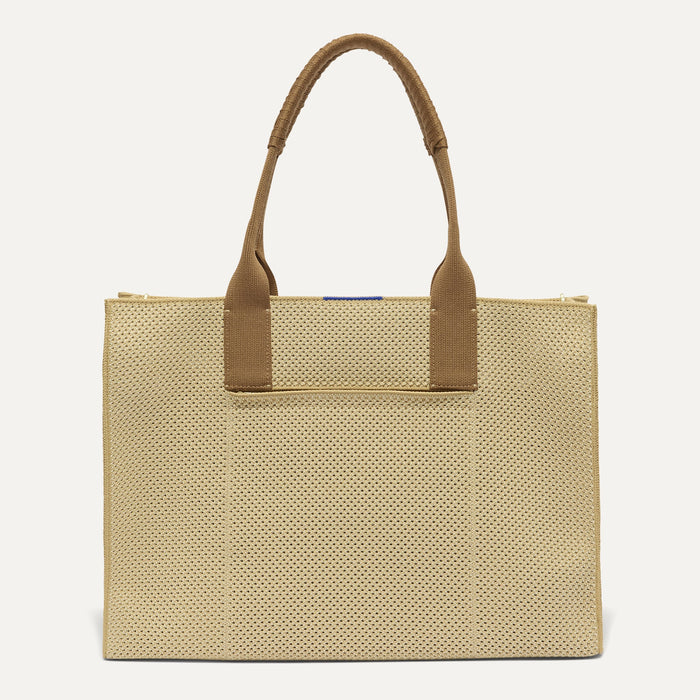 PLP |The Classic Tote in Macadamia Open-Knit, shown from the front.