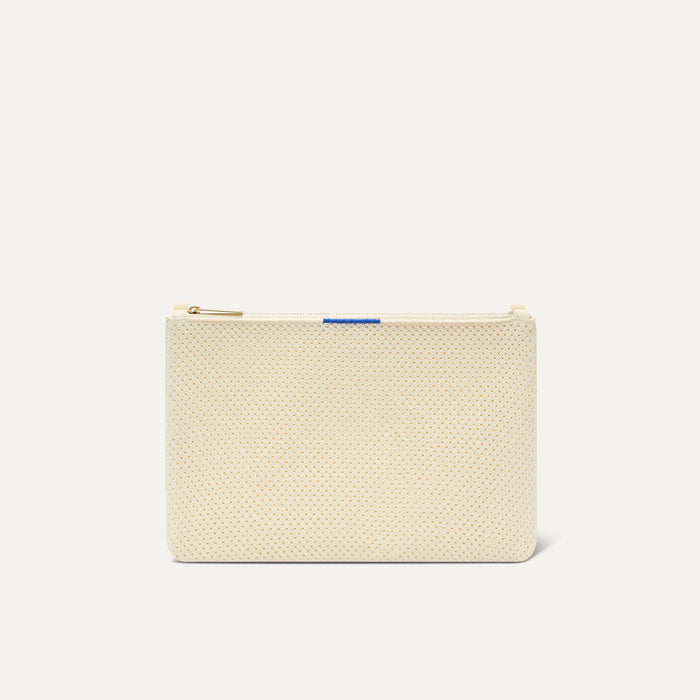 PLP |The Convertible Clutch in Love Bird Open-Knit, shown from the front.