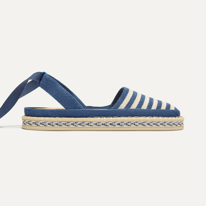 side | The D'Orsay Espadrille in Deep Sea Stripe, shown from the side.