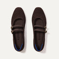 The Double Buckle Mary Jane in Chocolate Mesh shown from the top.