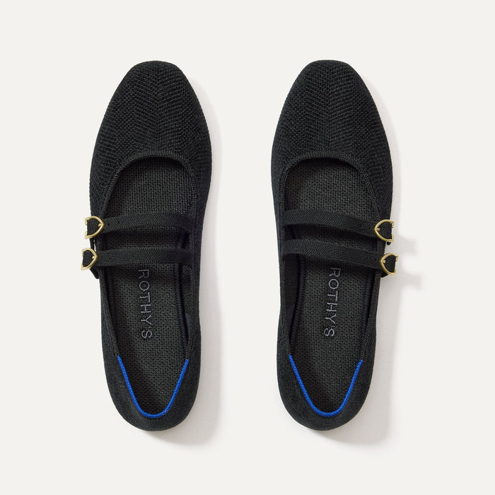 The Double Buckle Mary Jane in ReVelvet™ Black shown from the top.