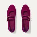The Double Buckle Mary Jane in ReVelvet Mulberry shown from the top.