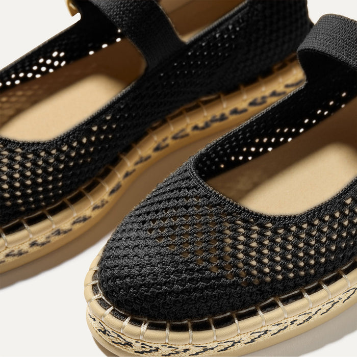 Close up of the vamp of The Espadrille Mary Jane in Black.