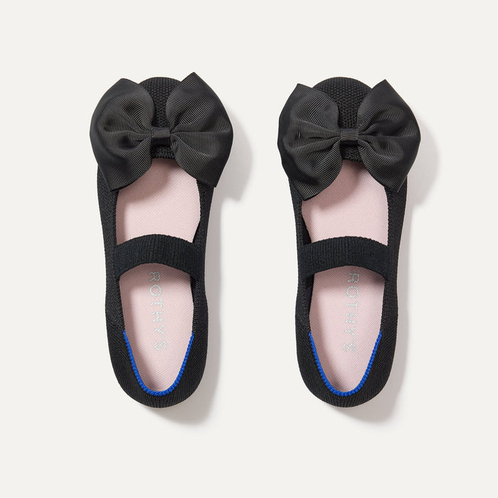 The Kids Big Bow Mary Jane in Black shown from the top.