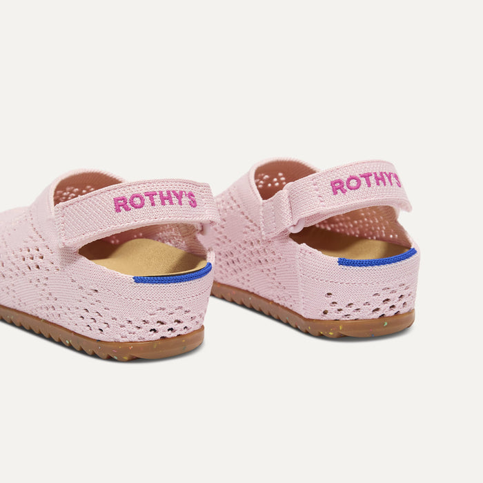 Close up of the back heel strap of The Kids Clog in Pink Crochet.