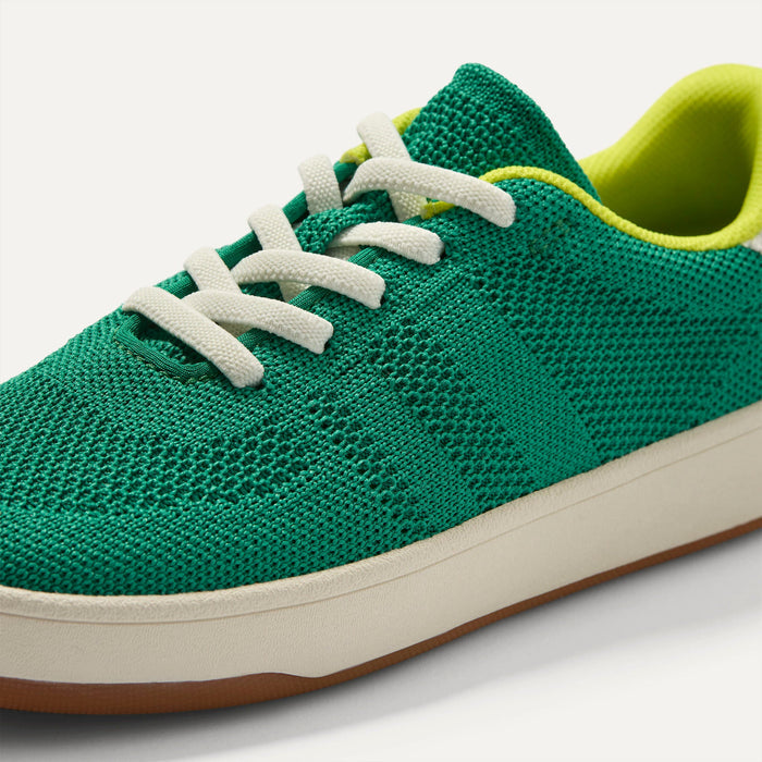Overlay::Stretchy, No-Tie Laces | Alt::Close up of the vamp and laces of The Kids Stretch Sneaker in Emerald  Pop.