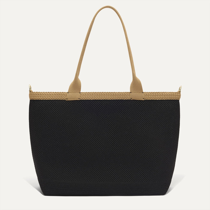 PDP |The Lightweight Zip Tote in Black Espresso Open-Knit shown from the front.