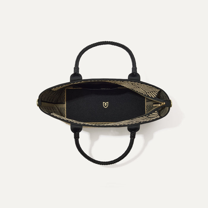 The Lightweight Zip Tote in Polar Zig Zag, shown from above with the interior exposed.