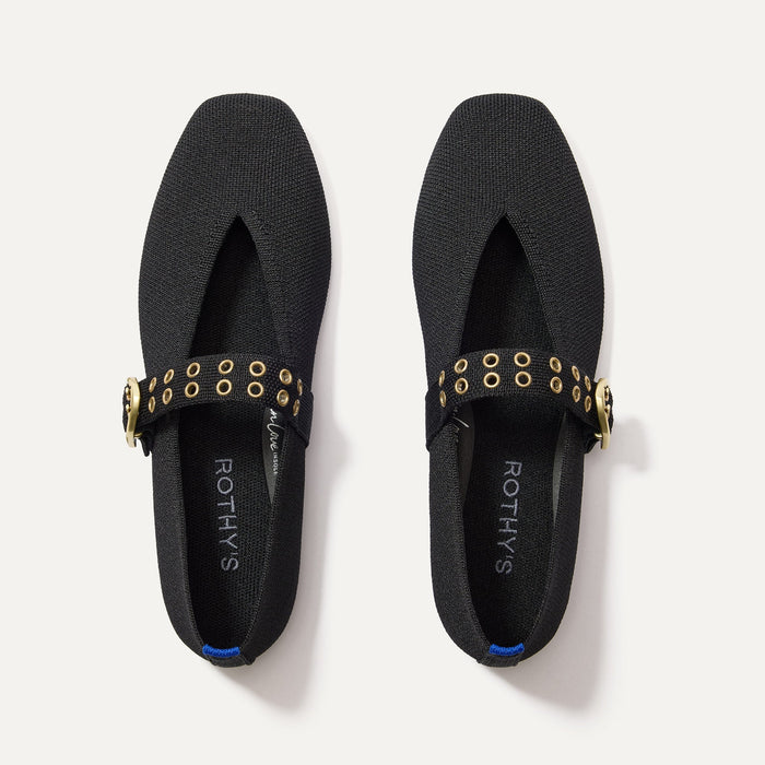 The Max Buckle Mary Jane in Black shown from the top.