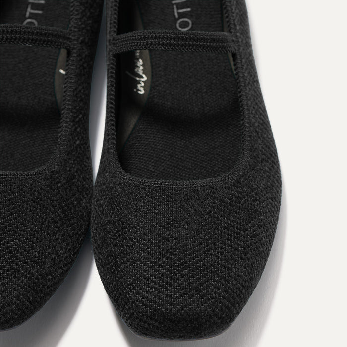 Top view of the square toe and rounded vamp of The Max Square Mary Jane in ReVelvet™ Black.