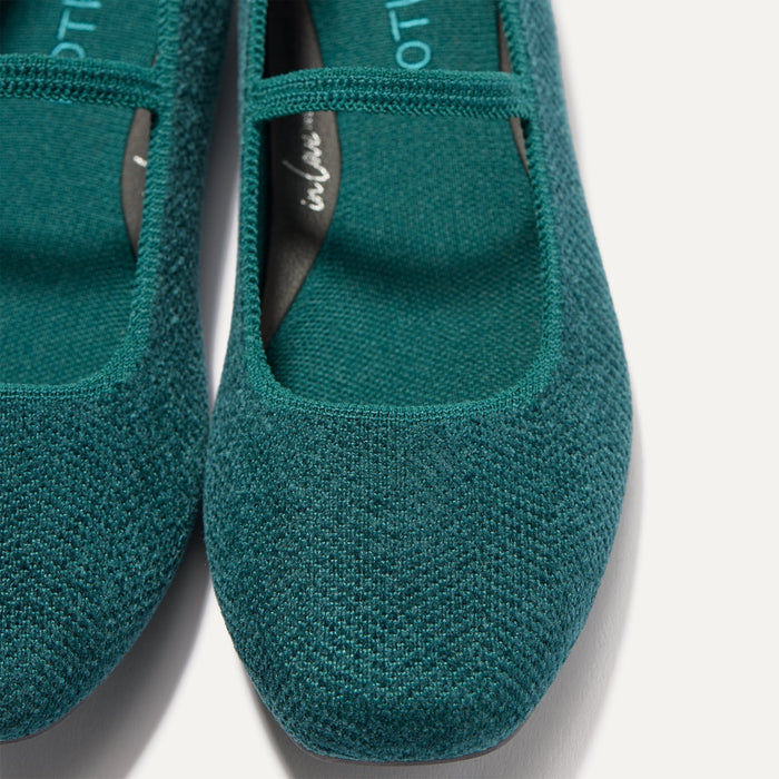 Top view of the square toe and rounded vamp of The Max Square Mary Jane in ReVelvet™ Everglade.