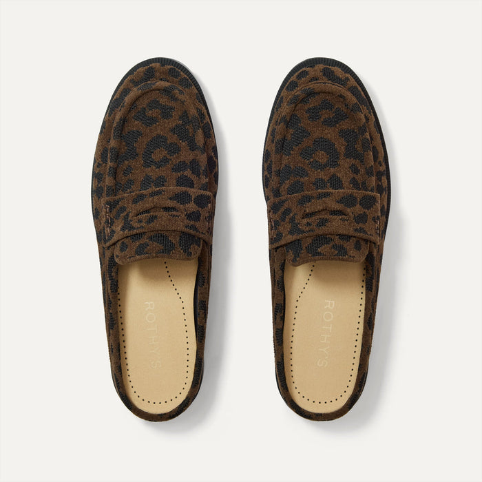 The Penny Loafer Mule in ReVelvet Cheetah shown from the top.