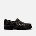 The Pitch Black Quilted Leather Lug Penny Loafers