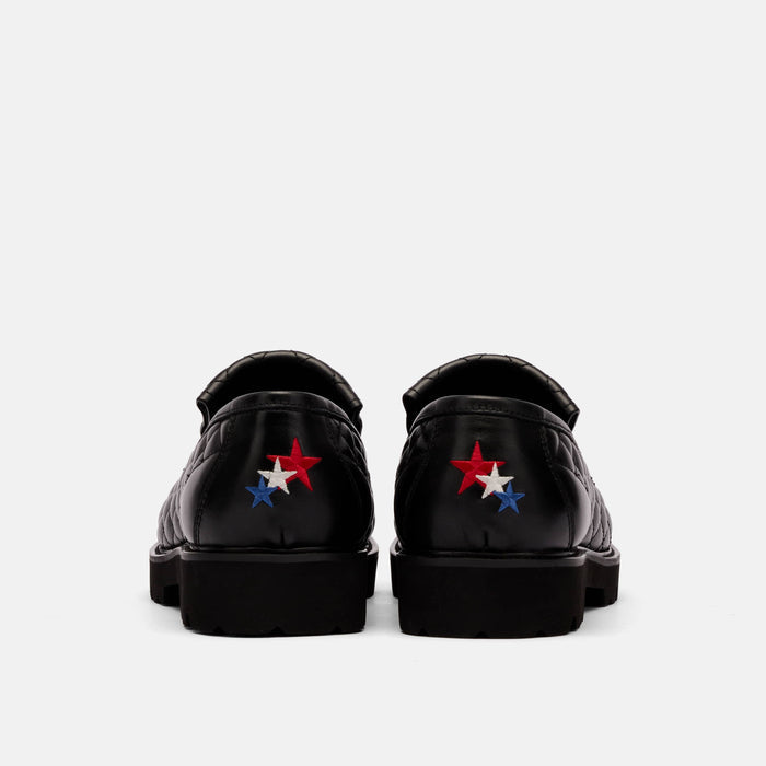 The Pitch Black Quilted Leather Lug Penny Loafers