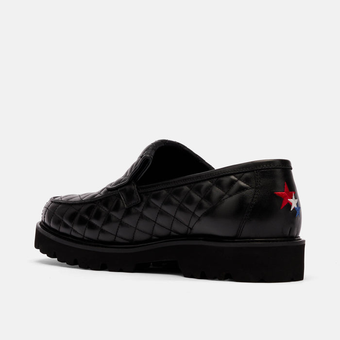 The Pitch Black Quilted Leather Lug Penny Loafers