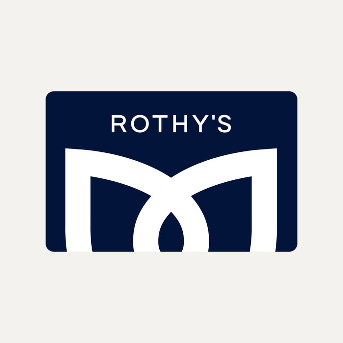 An image of a virtual gift card with a indigo paper cardboard background behind a white signet and a Rothy's logo.