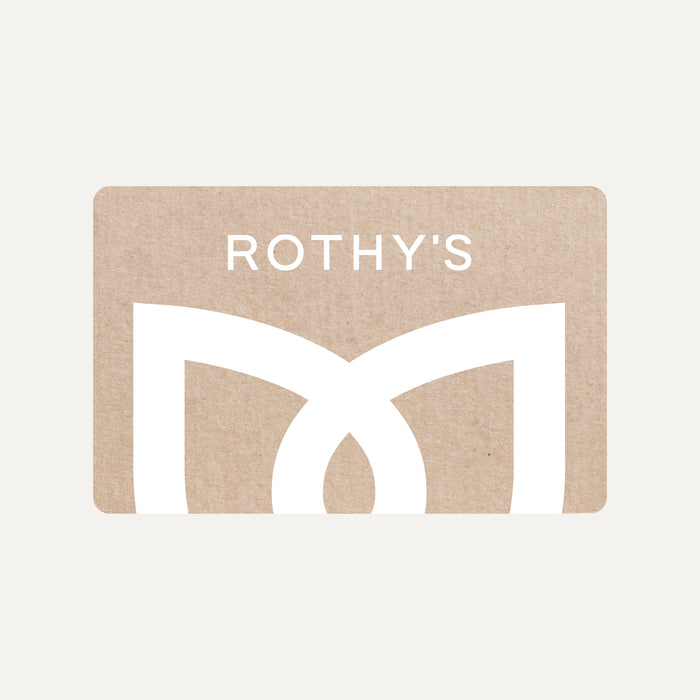 An image of a virtual gift card with a Sand paper cardboard background behind a white signet and a Rothy's logo.