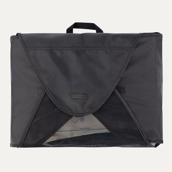 Front view of Travelpro Essentials Foldable Garment Folder in BLACK, with mesh panels revealing inside.