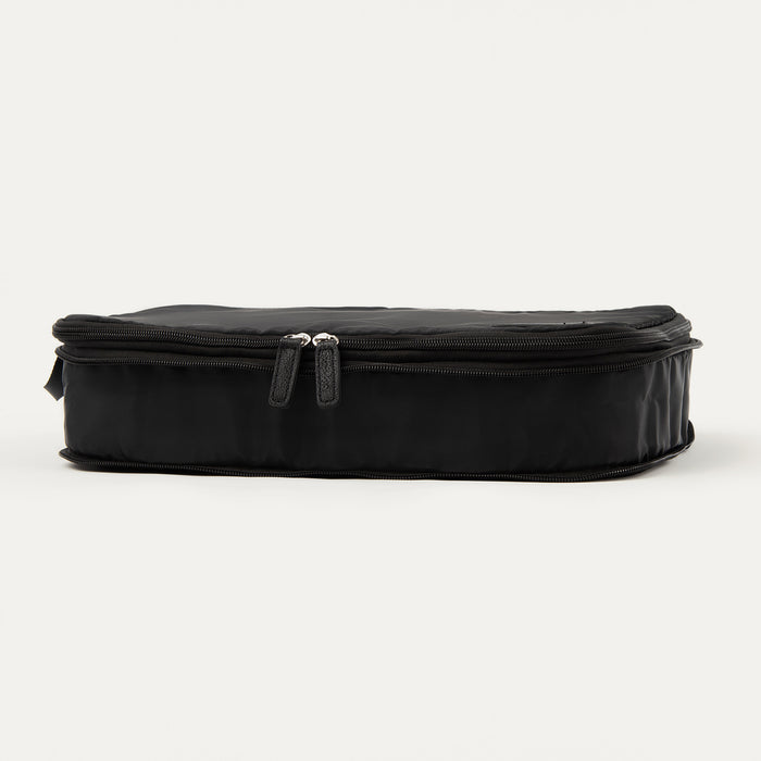 Front view of Travelpro Essentials MaxAccess Cubes Large Organizer in BLACK, featuring dual-zipper