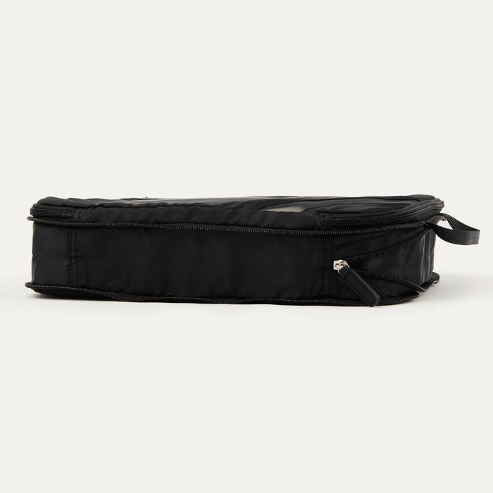 Rear expanded view of the Travelpro® Large Packing Cube in black with a side handle and dual zipper closures.