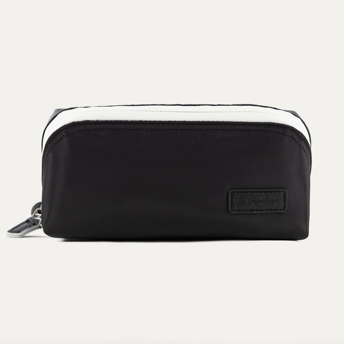 Front view of the MaxAccess Cubes™ Large Organizer in black with a white zipper and embossed Travelpro logo patch.