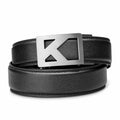 kore essentials black pebble grain leather ratcheting fashion belt 1.37" with a Tribute buckle