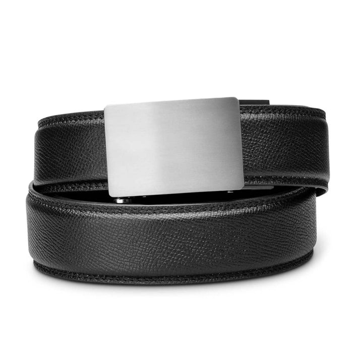 Kore Essentials Pebble Grain Black Leather Classic Fashion Belt with a Triumph Buckle