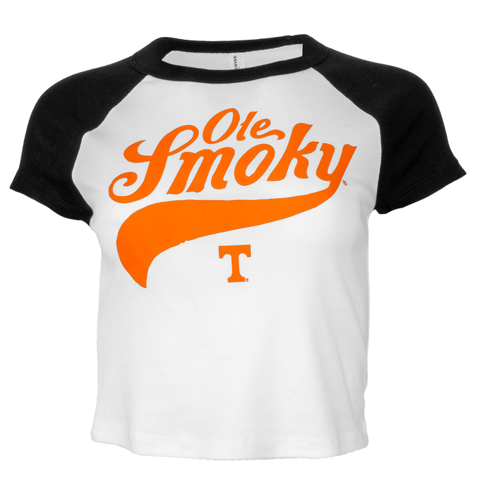 UT SCRIPT RAGLAN CROP TEE