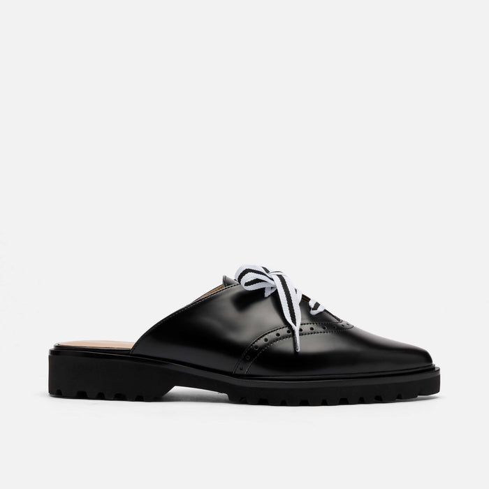 Vera Black Leather Oxford Mules