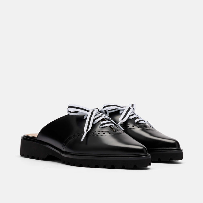 Vera Black Leather Oxford Mules
