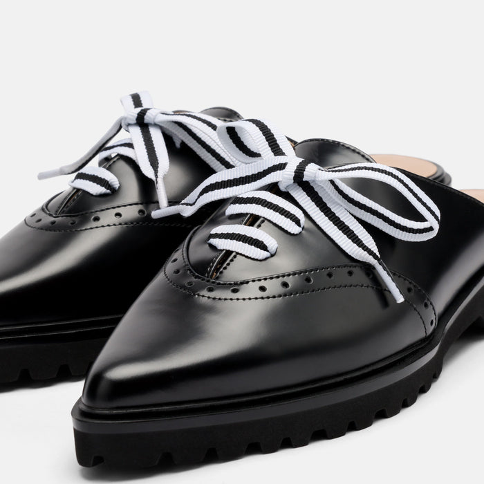 Vera Black Leather Oxford Mules