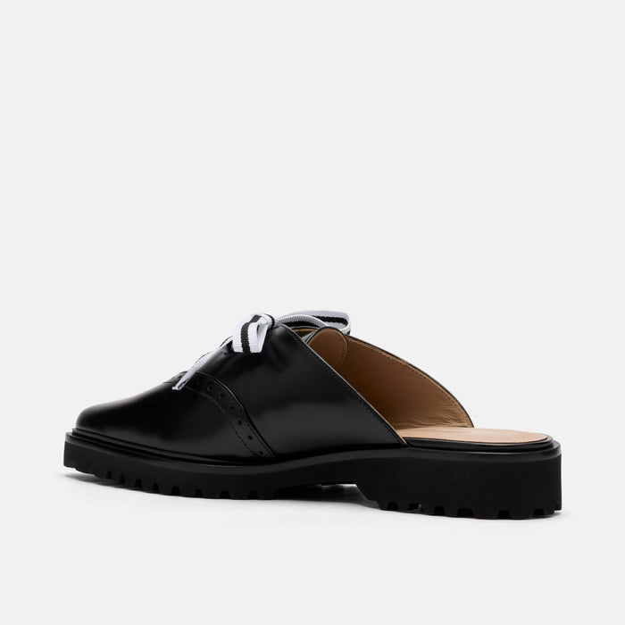 Vera Black Leather Oxford Mules
