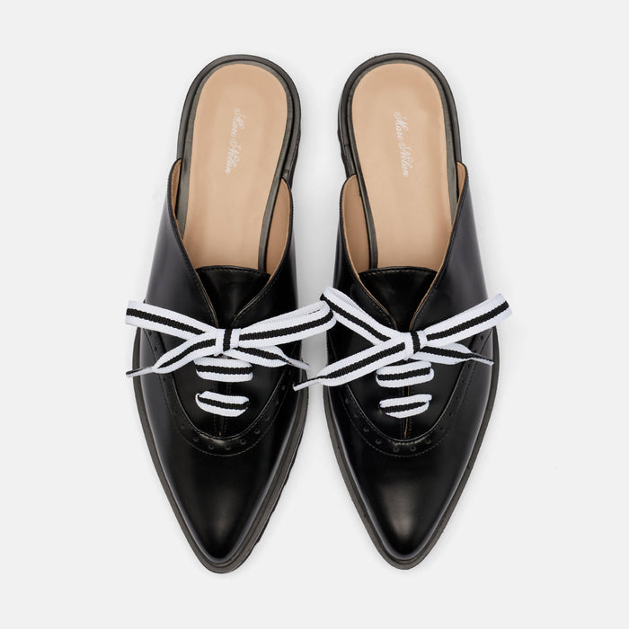 Vera Black Leather Oxford Mules