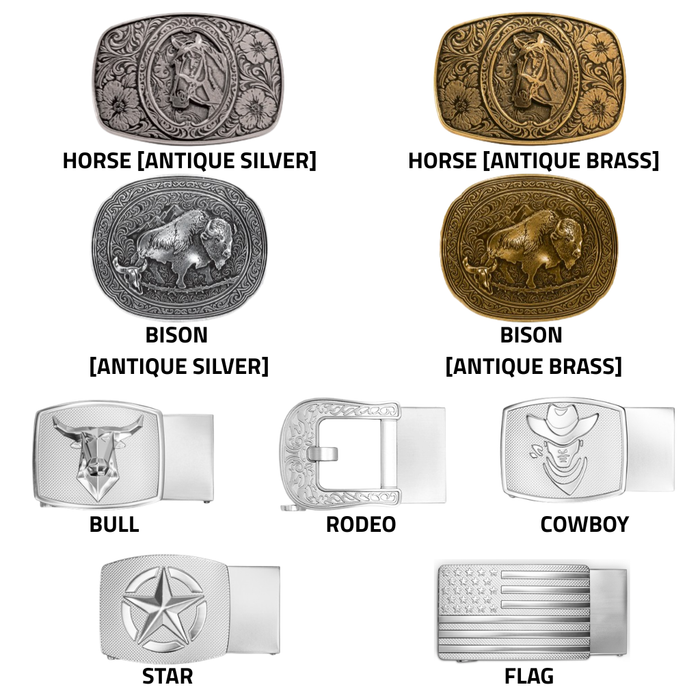 A collection of Kore Essentials Western Buckles for 1.5" EDC Gun Belts