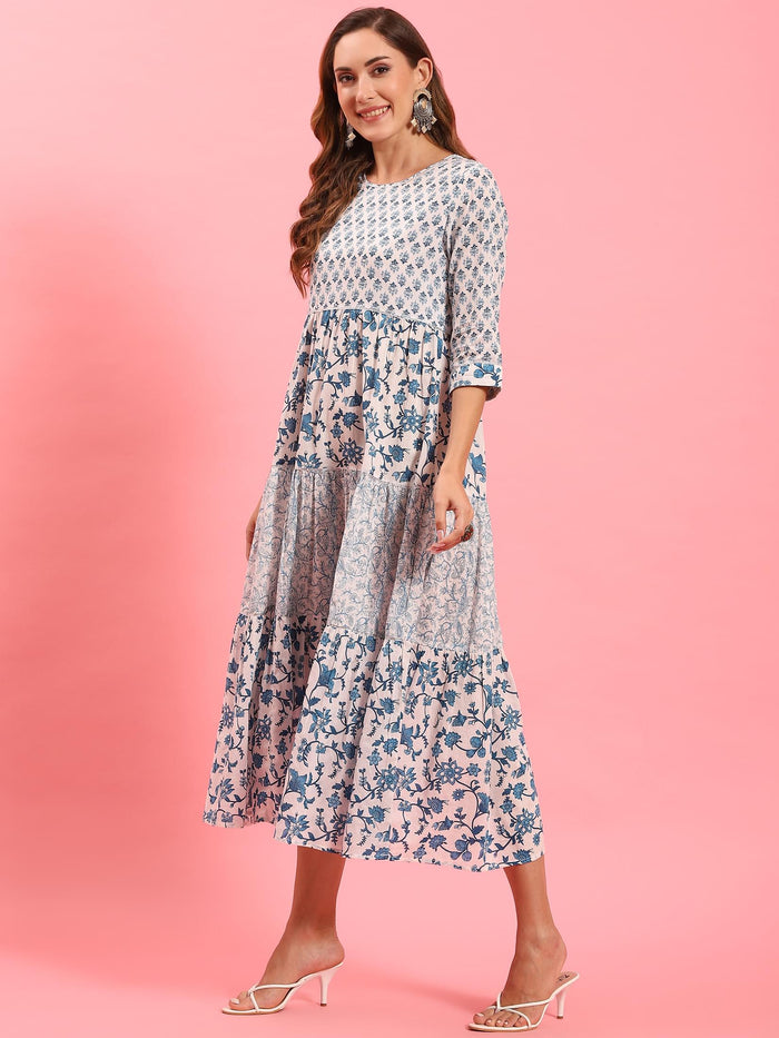 White Floral Printed Dress.