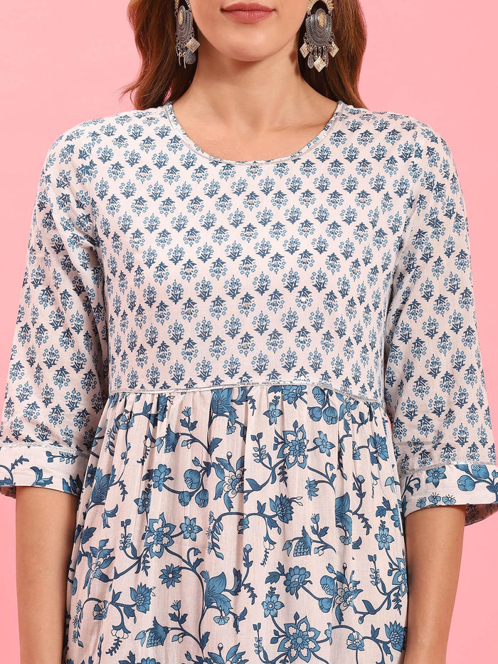 White Floral Printed Dress.