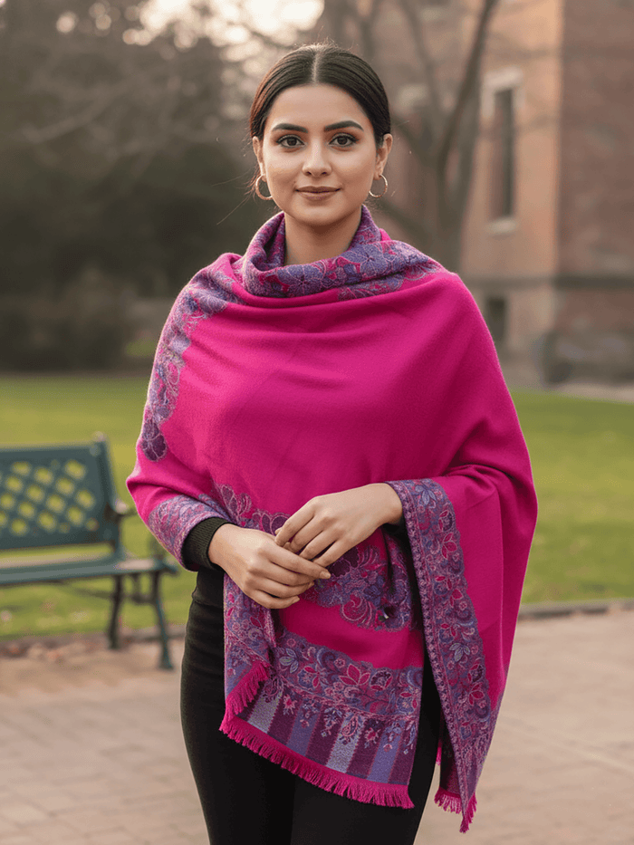 Winter Wear - Fancy Pink Acrylic Stole For Women.