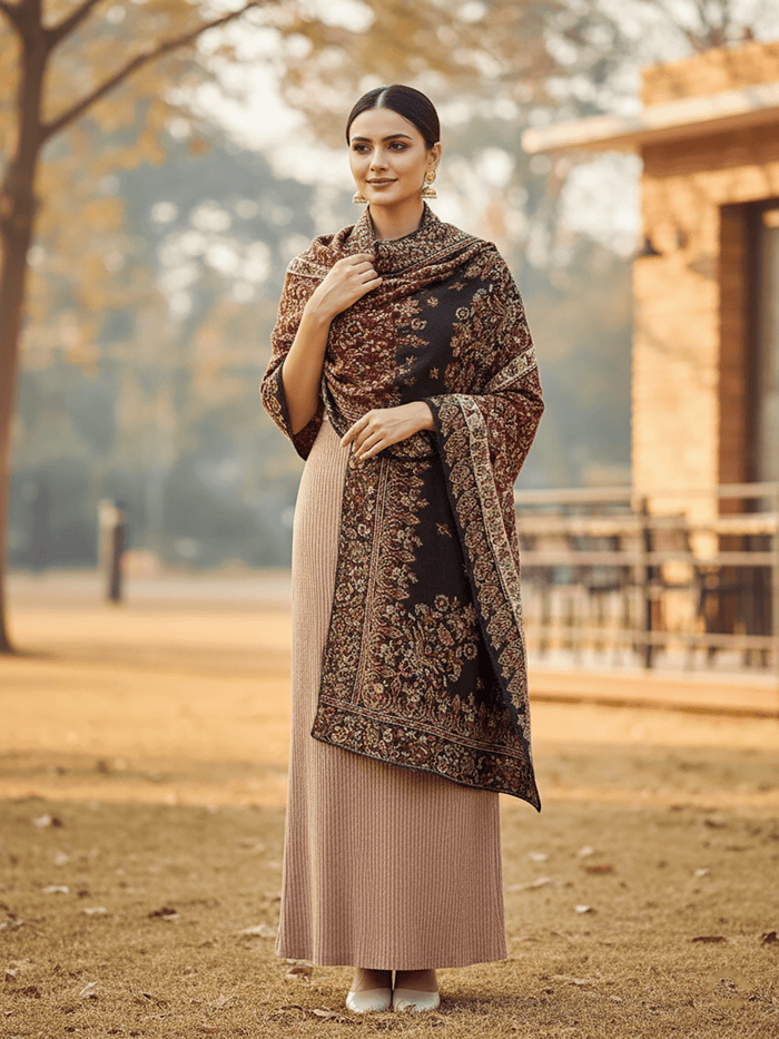 Winter Wear - Soft Knitted Warm Acrylic Black Women Shawl.