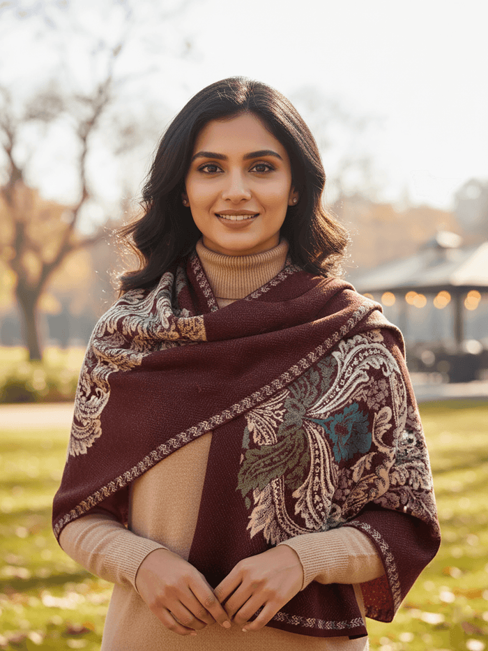Winter Wear - Soft Knitted Warm Acrylic Maroon Women Shawl.