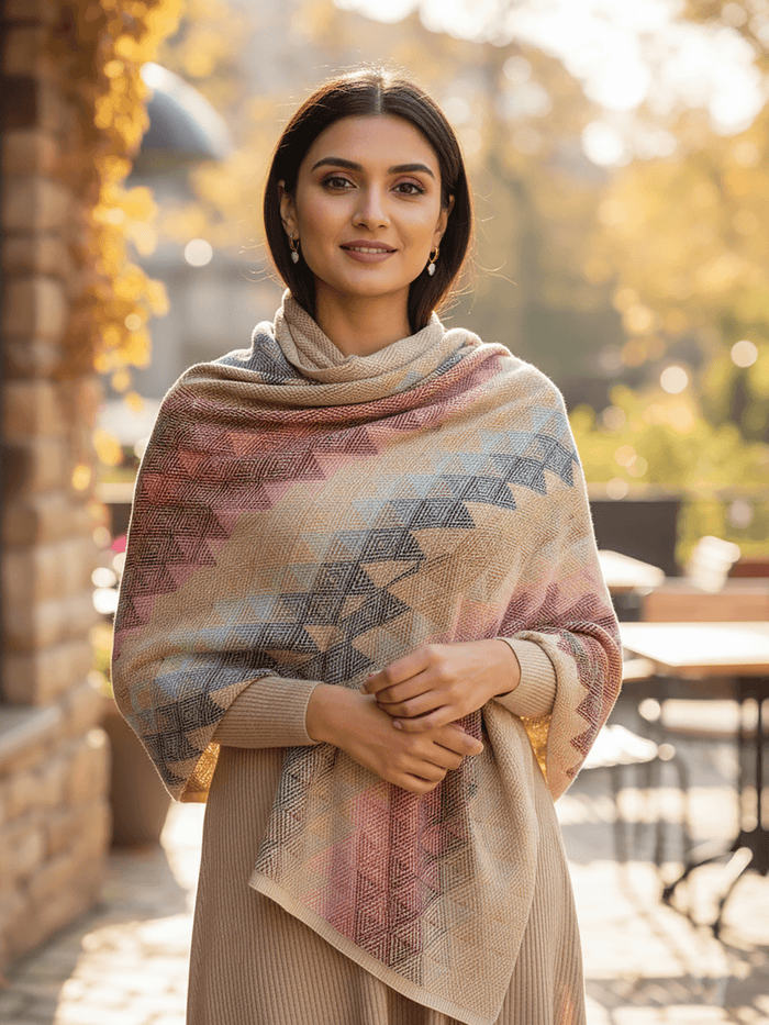 Winter Wear - Soft Knitted Warm Beige Acrylic Women Shawl.