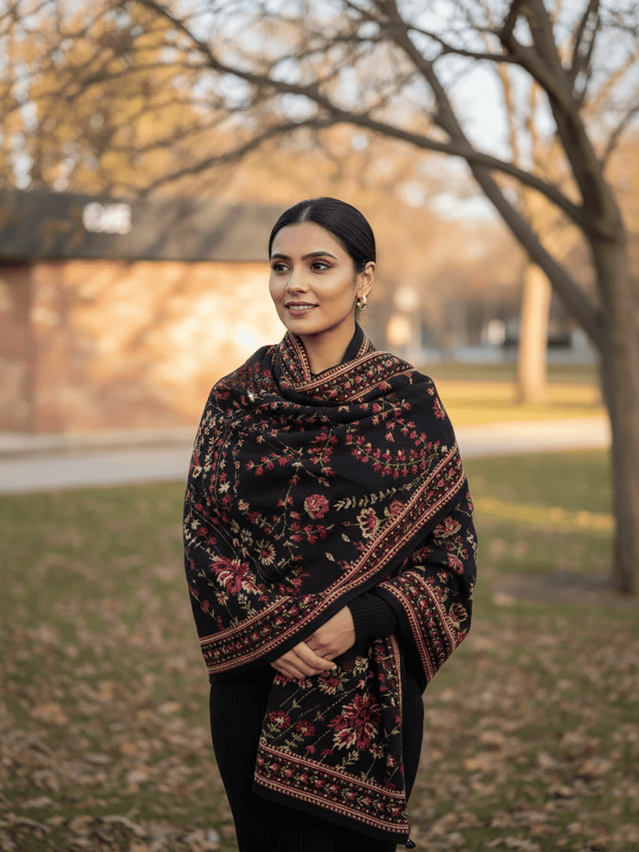 Winter Wear - Soft Knitted Warm Black Acrylic Shawl For Women.