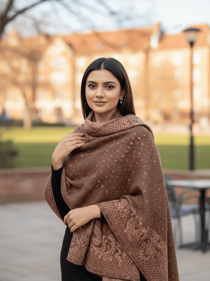 Winter Wear - Soft Knitted Warm Brown Acrylic Woven Design Shawl.
