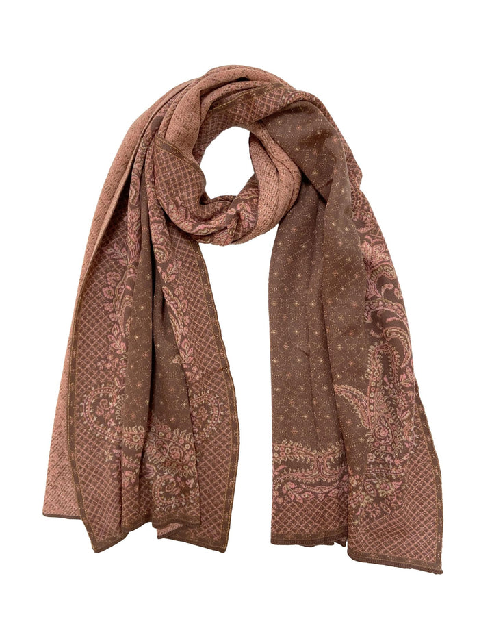 Winter Wear - Soft Knitted Warm Brown Acrylic Woven Design Shawl.