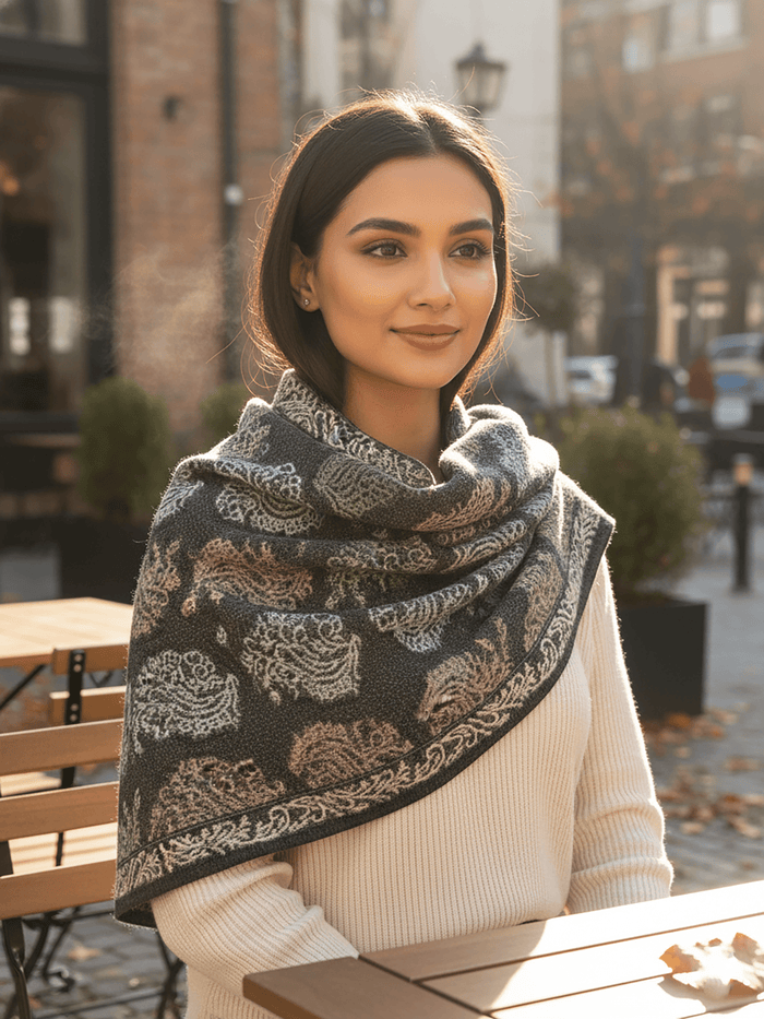 Winter Wear - Soft Knitted Warm Dark Grey Acrylic Women Shawl.