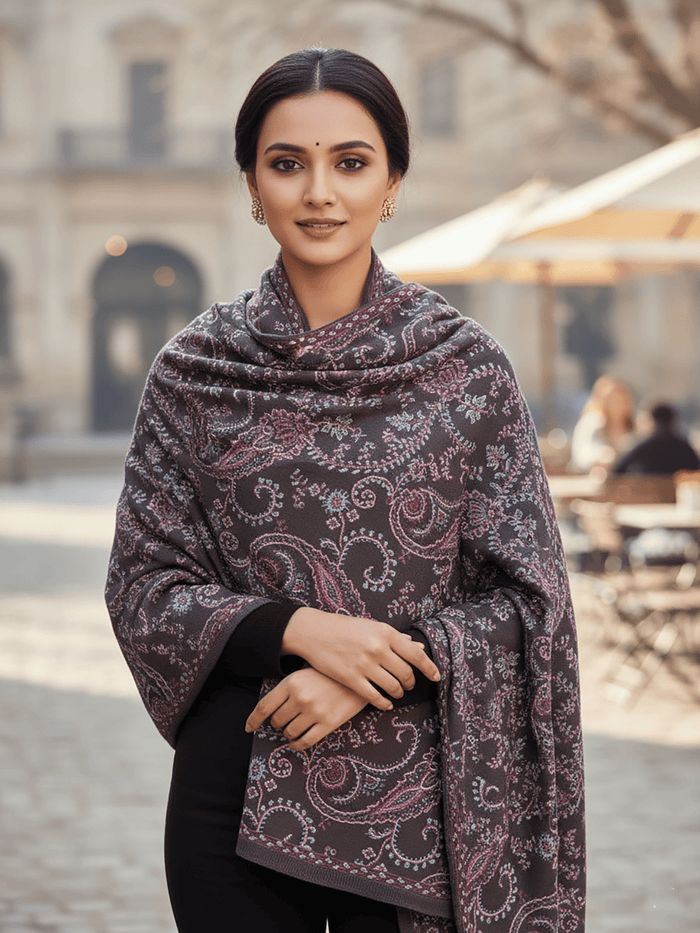 Winter Wear - Soft Knitted Warm Grey Acrylic Women Shawl.