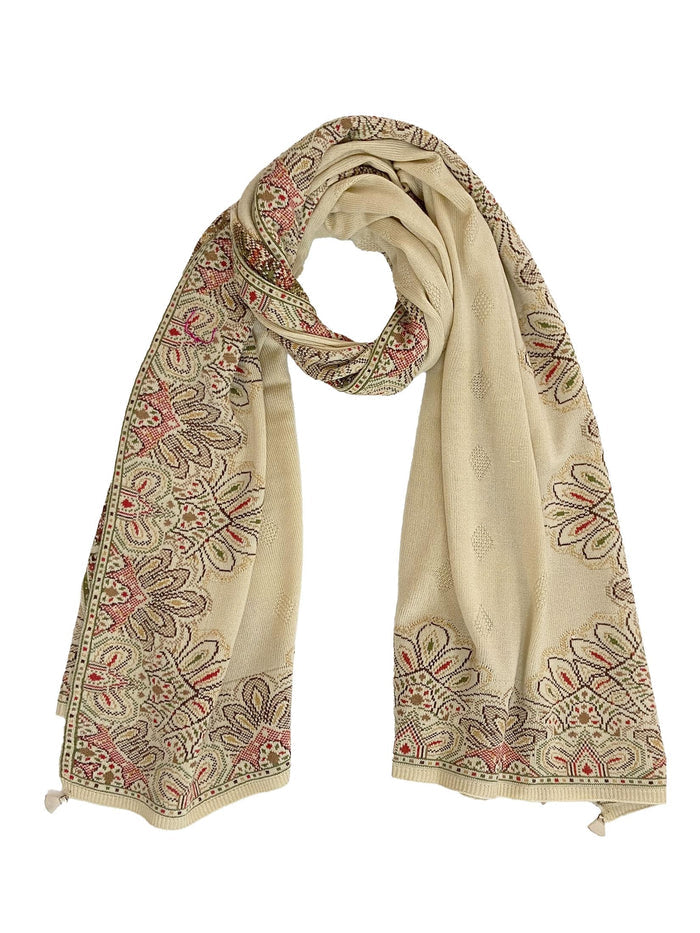 Winter Wear - Soft Knitted Warm Light Acrylic Beige Women Shawl.