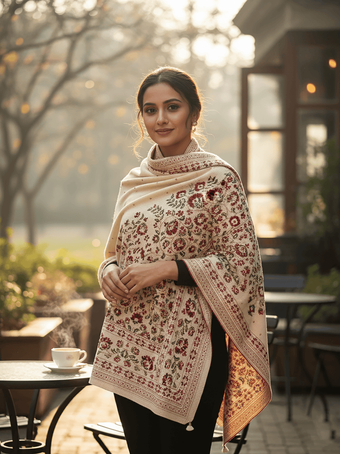 Winter Wear - Soft Knitted Warm Light Beige Acrylic Shawl For Women.
