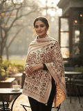 Winter Wear - Soft Knitted Warm Light Beige Acrylic Shawl For Women.