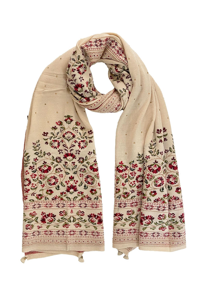 Winter Wear - Soft Knitted Warm Light Beige Acrylic Shawl For Women.