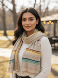Winter Wear - Soft Knitted Warm Light Beige Acrylic Woven Design Shawl.